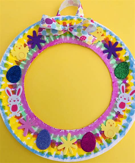 paper plate easter wreath easy craft  kids glitter   dime
