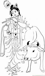 Krishna Lord Coloring Cow Janmashtami Drawing Pages Dot Clipart Background Pencil Flute Kids Dots Connect God Ganesha Book Worksheet Sketch sketch template