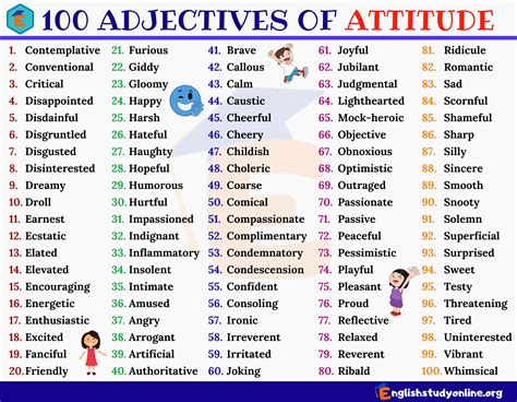adjectives  attitude list   popular adjectives  attitude