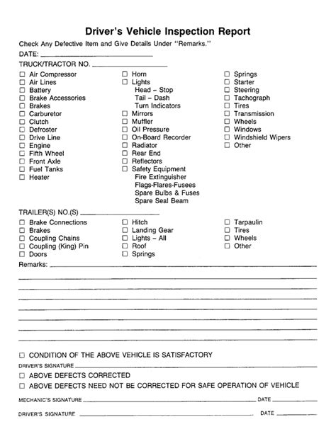 printable driver vehicle inspection report form printable