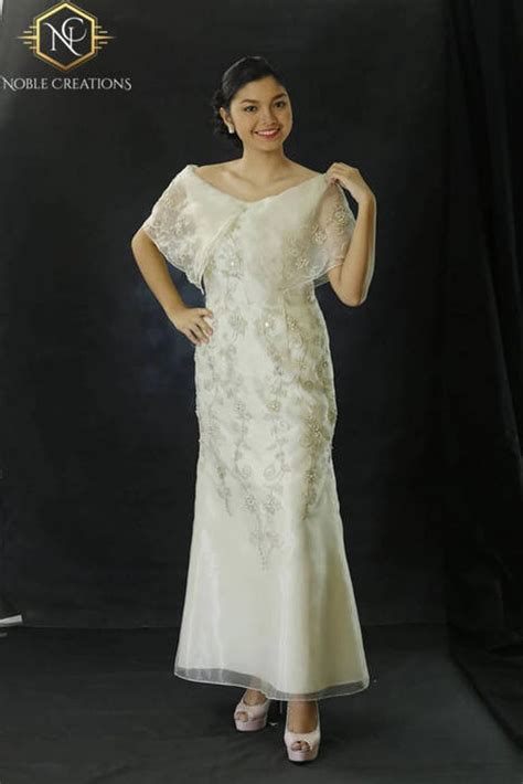 filipiniana dress embroidered off shoulder gown philippine etsy