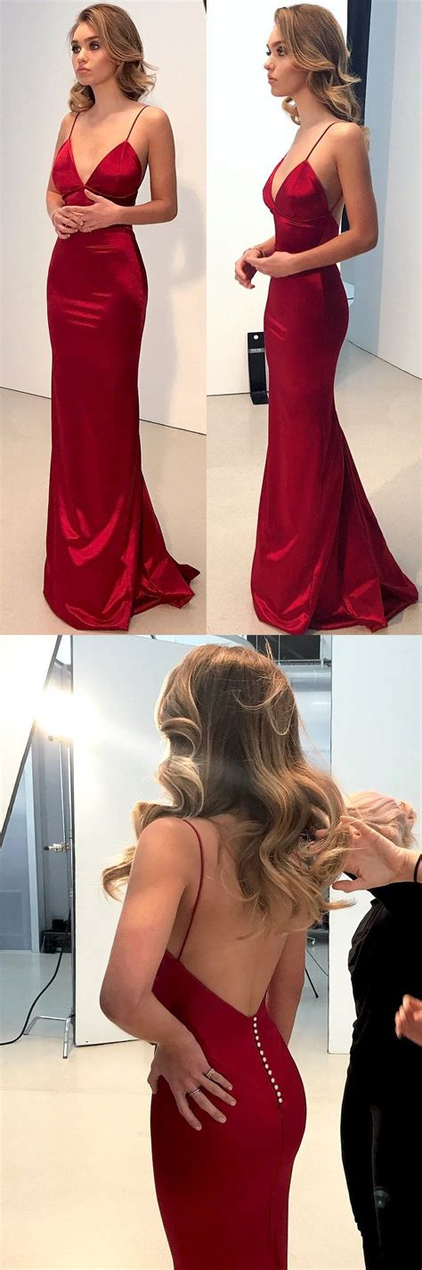 simple backless dark red mermaid long evening prom dresses lp82 red