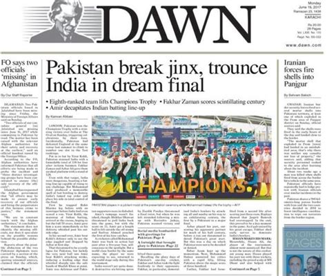 champions  pakistani newspapers reported champions