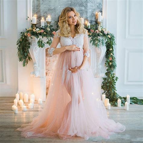 buy pretty 2018 pink pregnant women dresses split half