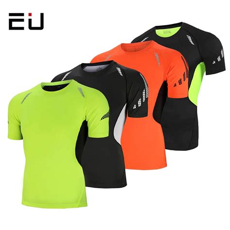 eu running shirts men breathable quick dry fit sport training  shirt men compression running