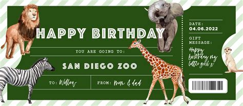 printable zoo ticket birthday gift template surprise gift certificate