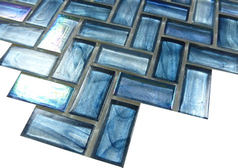Herringbone Glass Tile Blue Herringbone Tile