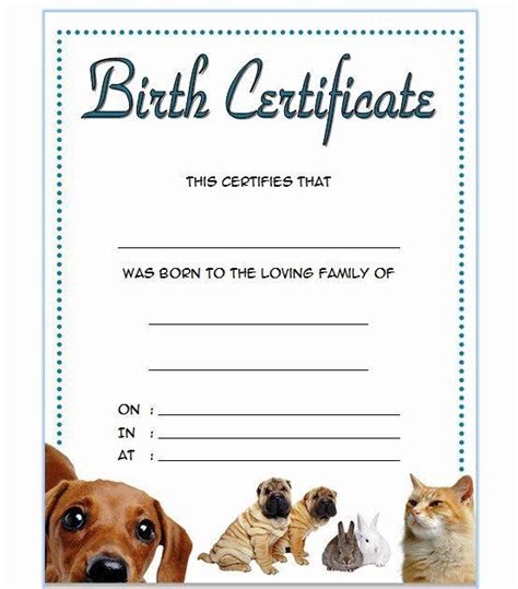 dog birth certificate template editable   dog birth birth