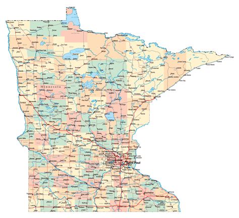 large administrative map  minnesota state  roads highways