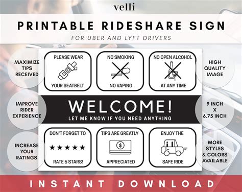 printable rideshare sign driver sign uber sign lyft sign etsy