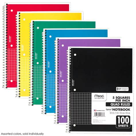 mead spiral quad ruled notebook assorted colors mead products
