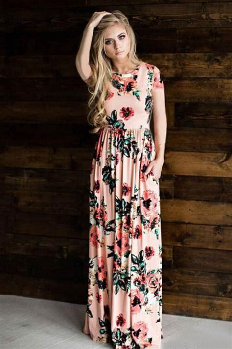 hualong short sleeve floral print bridesmaid dresses