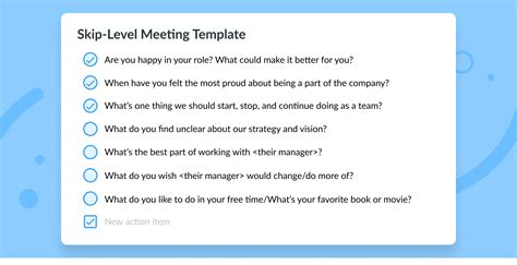 skip level meetings top questions   practices  template