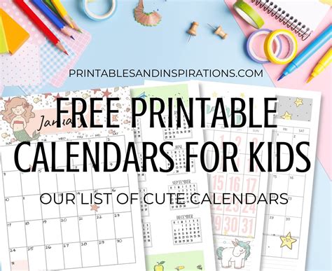 printable calendar  kids printables  inspirations