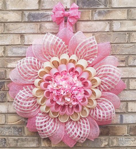 pink tressa mesh flower wreath  original design etsy decorative mesh wreaths mesh