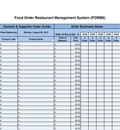 food order food order guide template
