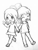 Drawing Anime Easy Girl Cute Friends Friend Girls Boy Hugging Two Friendship Kids Drawings Sketch Sketches Boys Cartoon Pencil Bffs sketch template