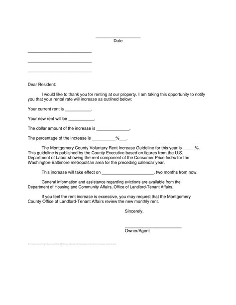 printable rent increase letter templates  word