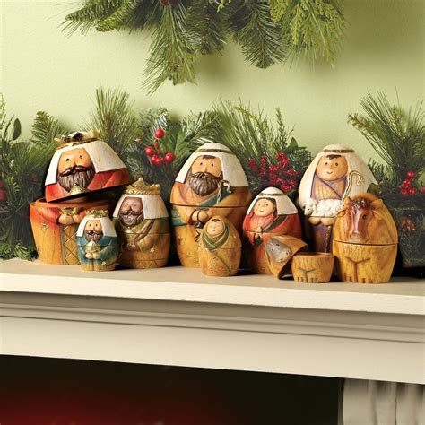 roman nesting dolls nativity set  piece christmas holiday decor set