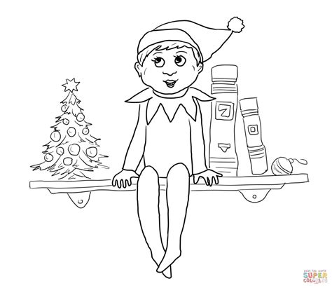 elf sits  shelf coloring page  printable coloring pages
