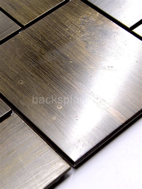 copper color metal backsplash mosaic tile