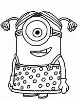 Minion Girl Coloring Little Color sketch template