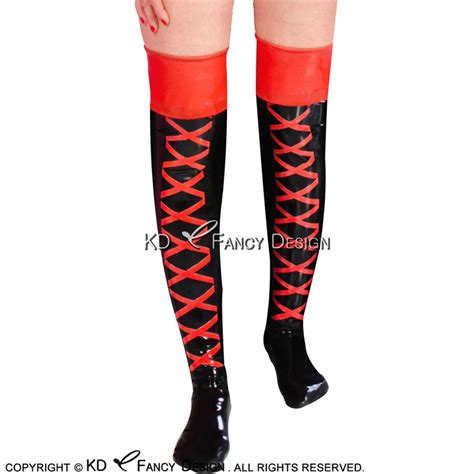 Buy Black With Red Cross Sexy Long Latex Stockings