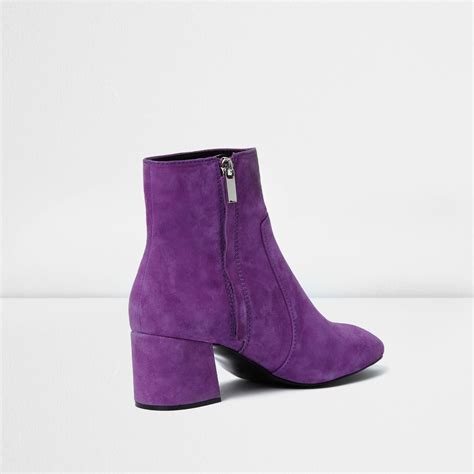 river island purple block heel suede ankle boots lyst