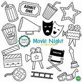 Clipart Movie Movies Night Stamp Digital Cinema Hollywood Theater Popcorn sketch template