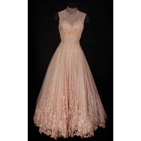 76 Mgm 1956 Pale Pink Chiffon And Lace Gown With Velvet