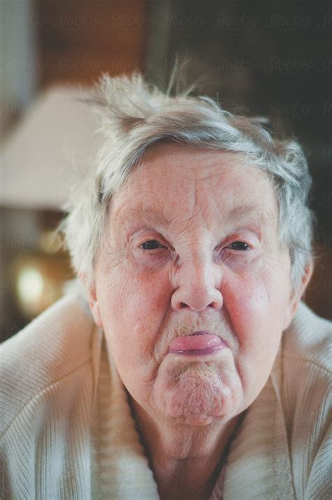 Funny Elderly Woman Showing Tongue By Chris Zielecki