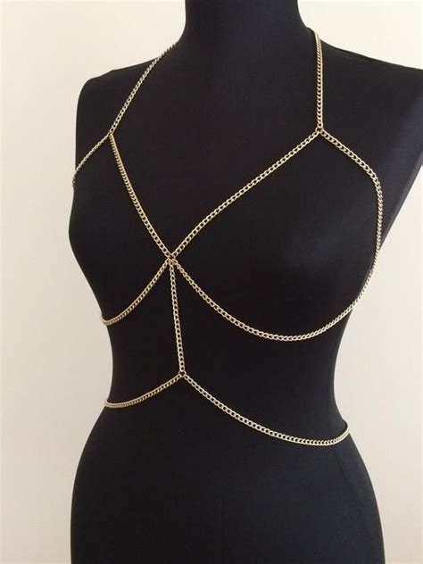 gold body chain gold bra body jewelry body necklace etsy acessórios