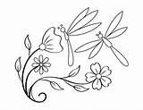 Coloring Flowers Dragonflies Pages Printable sketch template