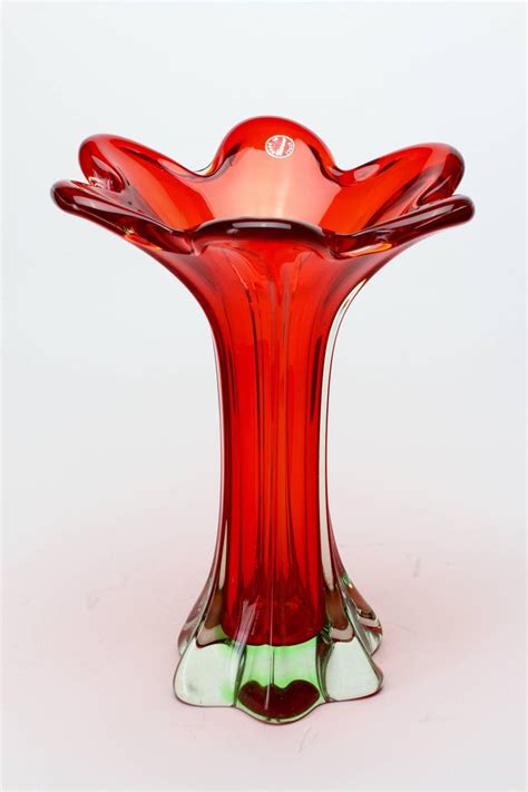 Huge Italian Mid Century Red Murano Glass Vase Attributed