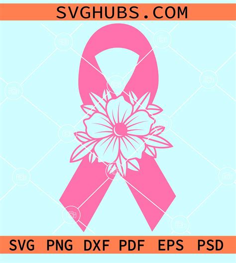 floral cancer ribbon svg pink ribbon svg awareness ribbon svg file