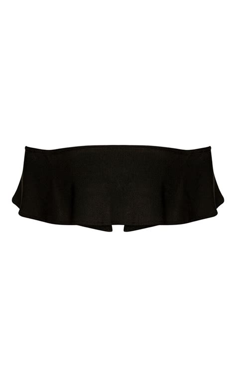 Verena Black Bandage Bardot Frill Bikini Top Prettylittlething