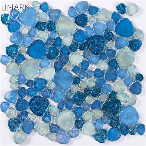 Ocean Blue Pebble Iridescent Glass Mosaic Tile For