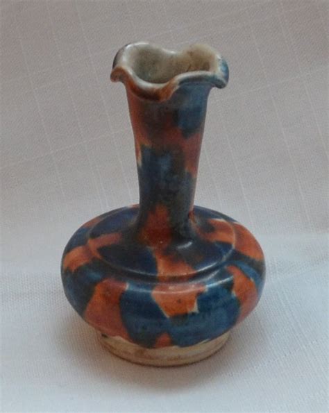 Vintage Miniature Vase Mexico Mexican 3 25in Single Stem Pottery Blue Brown