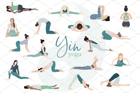 yin yoga postures bundle illustrations creative market