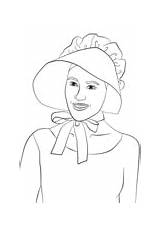 Girl Pilgrim Coloring Wearing Bonnet Pages Printable sketch template