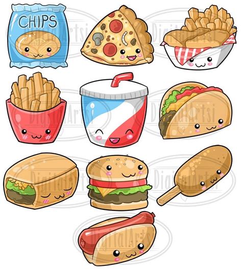 kawaii junk food clipart cute fast food  kawaii etsy food