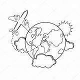 Travel Drawing Sketch Around Earth Paintingvalley Drawings Airplane Air Globe Flying Vector sketch template