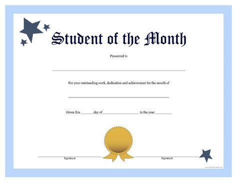 printable student   month certificate templates business
