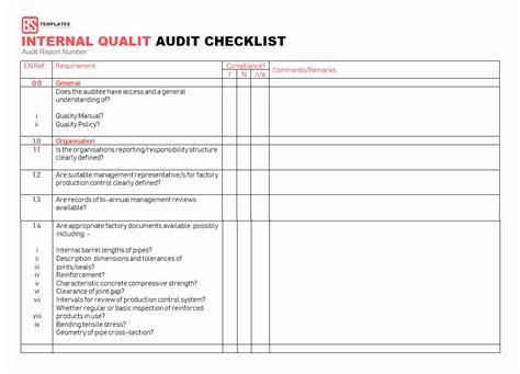 internal audit forms template luxury  internal audit checklist