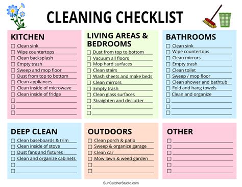 cleaning checklist  room printable templates