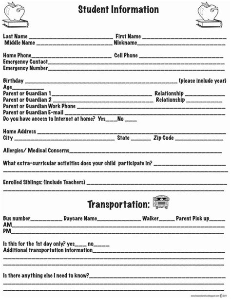 student information sheet template  teachers sampletemplatess