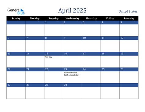 april  calendar  united states holidays