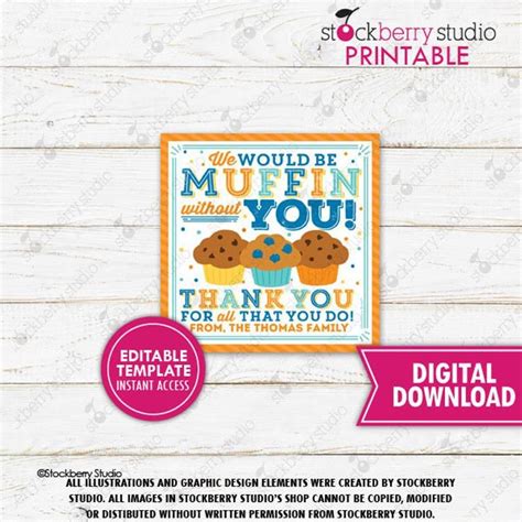 muffin gift tag printable muffin   teacher etsy gift tags