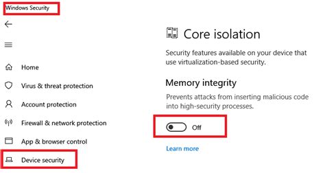 turn  memory integrity protection  continue  update windows