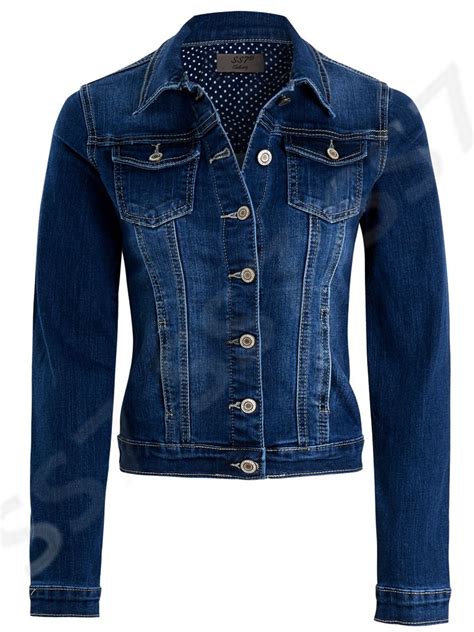 Womens Fitted Denim Jacket Stretch Indigo Blue Jean